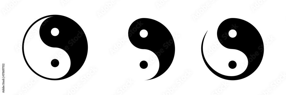 Vector set of black and white yin and yang symbols isolated on a white background. - obrazy, fototapety, plakaty 