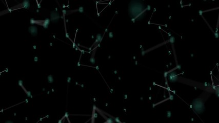 Poster - Cinematic background of green flying figures linked together. Seamless loop.