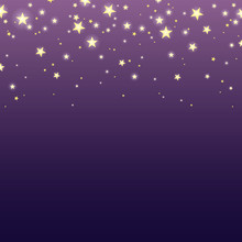 Vector Purple Background With Falling Shining Gold Stars.
