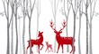 Red christmas deer with birch tree 
