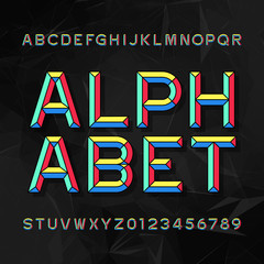 Poster - colorful chisel alphabet vector font. type letters and numbers. dark polygonal background. chiseled 