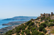 Hilltop town overlooking the Mediterranean sea in the Peloponnese, Greece.