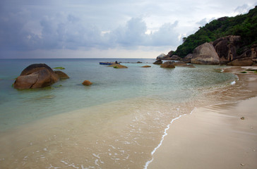 Dawn on the shore of a tropical island