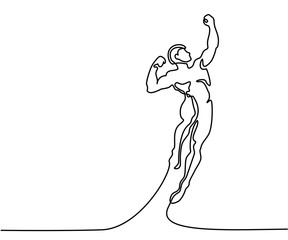 Wall Mural - Continuous Line Art Drawing. Strong man jumping higher for sucsess. Vector Illustration