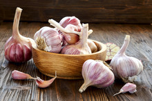 Garlic In A Wooden Bowl
