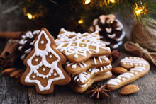 Christmas Cookies On A Wooden Table 