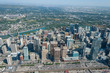 Calgary cityscape of downtown. Aerial photo of city center and Bow river, Canada, Alberta.