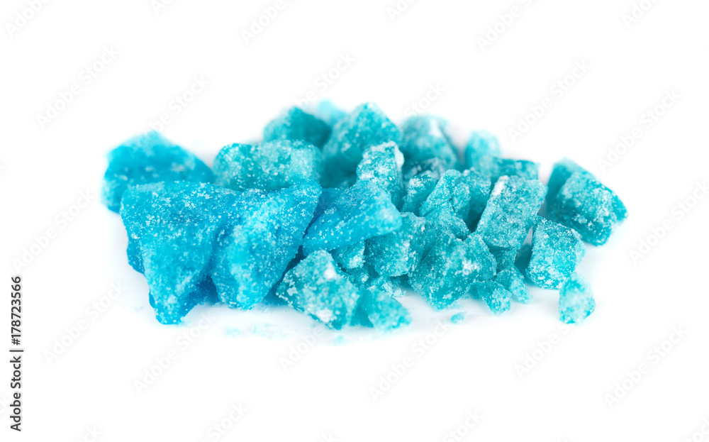 Blue crystal of methamphetamine isolated on white background. Blue ice ...