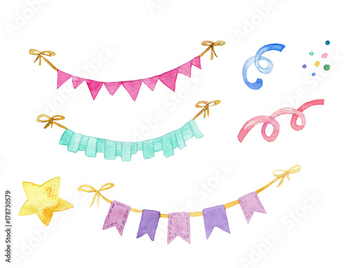 Buntings Bunting Banner Watercolor Clip Art Colorful Party