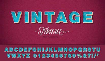 Fototapete - Vector vintage font and alphabet. 3d Classic style