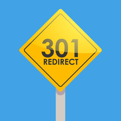 Road sign yellow on a blue background. 302 redirect for redirecting site users
