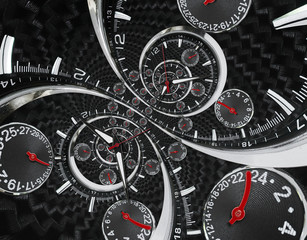 Wall Mural - modern silver black fashion clock watch red clock hands twisted to surreal time spiral. surrealism c