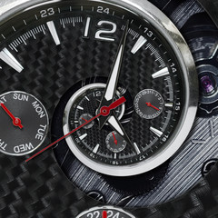 Wall Mural - modern silver black fashion clock watch red clock hands twisted to surreal time spiral. surrealism c