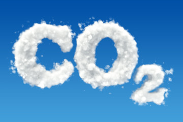 Wall Mural - CO2 inscription from clouds in the sky. 3D rendering