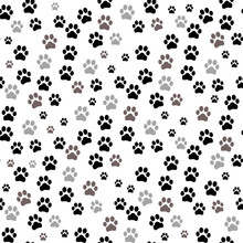Paw Print Seamless. Traces Of Cat Textile Pattern. Vector Seamless
