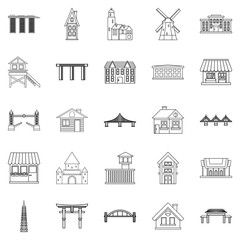 Poster - Architecture of the country icons set, outline style
