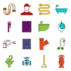 Sticker - Plumbing icons doodle set