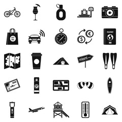 Poster - Tourist trip icons set, simple style