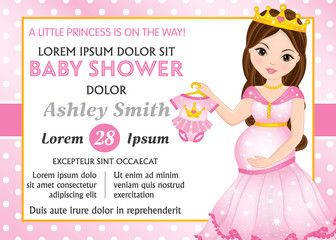 Wall Mural - Vector Card Template with Pregnant Woman for Baby Shower. Vector Baby Girl