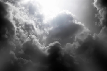 Wall Mural - dramatic atmosphere panorama view of sky and storm clouds in artistic black and white photography ba