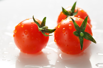 Wall Mural - Ripe tomatoes with green twig