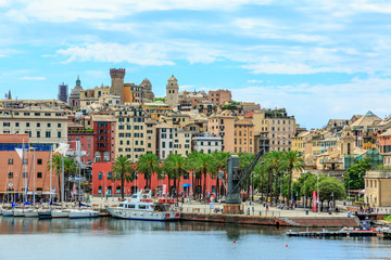 Poster - Genoa port sea view with yachts