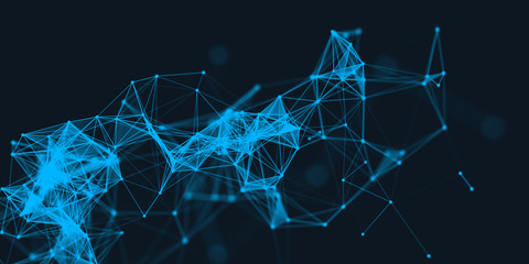 Poster - Abstract technology futuristic geometrical and science color neon background with space for copy. Plexus digital wallpaper. Business presentation concept. Medical structure and artificial intelligence