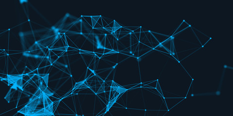 Poster - Abstract technology futuristic geometrical and science color neon background with space for copy. Plexus digital wallpaper. Business presentation concept. Medical structure and artificial intelligence
