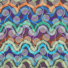 Poster - Ethnic boho seamless pattern in african style on chevron background. Tribal art print. Curly patterns.