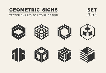 set of eight minimalistic trendy shapes. stylish vector logo emblems for your design. simple geometr