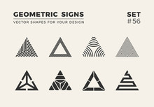 Set Of Eight Minimalistic Trendy Shapes. Stylish Vector Logo Emblems For Your Design. Simple Geometric Signs Collection.