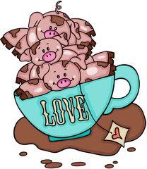 Wall Mural - Stack of three piggies in love cup of tea
