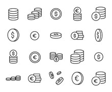 Simple Collection Of Coin Related Line Icons.