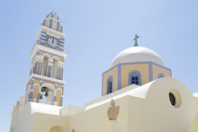 Cathedral Of Saint John The Baptist In Fira. It Is The Main Catholic Church On Santorini Island, Greece
