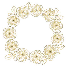 Wall Mural - gold contour rose flowers wreath