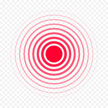 Pain Circle Red Icon For Medical Painkiller Drug Medicine. Vector Red Circles Target Spot Symbol For Pill Medication Design Template Of Body Or Muscular Joint Pain And Head Ache Analgetic Remedy