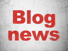 News Concept: Red Blog News On Textured Concrete Wall Background