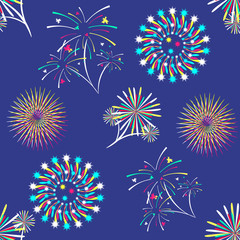 Pattern with different colorful fireworks