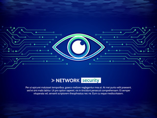 Poster - Abstract high tech circuit board. Eye cyber security concept. Network data protection background. Search and analysis of information.