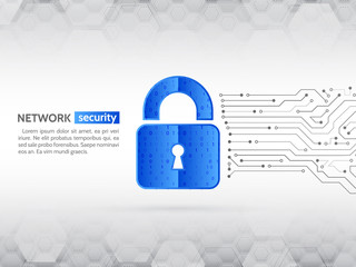 Poster - System privacy, Network security. Abstract high tech circuit board. Technology data protection concept.  Digital padlock vector illustration.