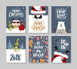 christmas gift cards or tags with lettering. hand drawn design elements.