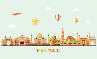 Wall Mural - Colorful detailed India skyline. Vector illustration