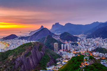 Fototapete - Sunset view of Copacabana and Botafogo in Rio de Janeiro. Brazil