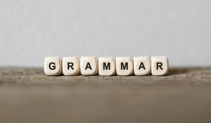 Poster - word grammar made with wood building blocks