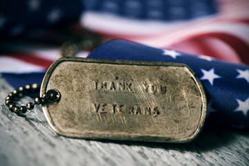 Wall Mural - text thank you veterans in a dog tag