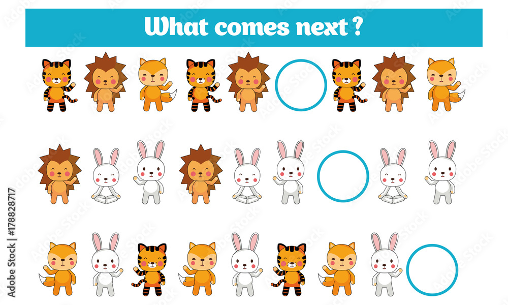 What comes next educational children game. Kids activity sheet training ...