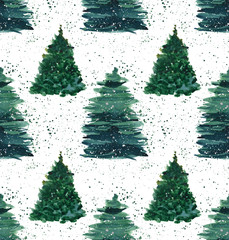 Christmas beautiful abstract graphic artistic wonderful bright holiday winter green spruce trees with green spray pattern watercolor hand illustration