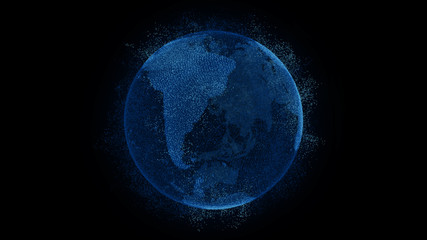 digital earth, connection network rotation of planet world map background