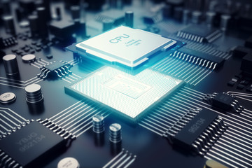 Poster - 3d rendering circuit board. technology background. central computer processors cpu concept. motherbo