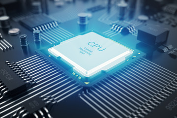 Poster - 3d rendering circuit board. technology background. central computer processors cpu concept. motherbo